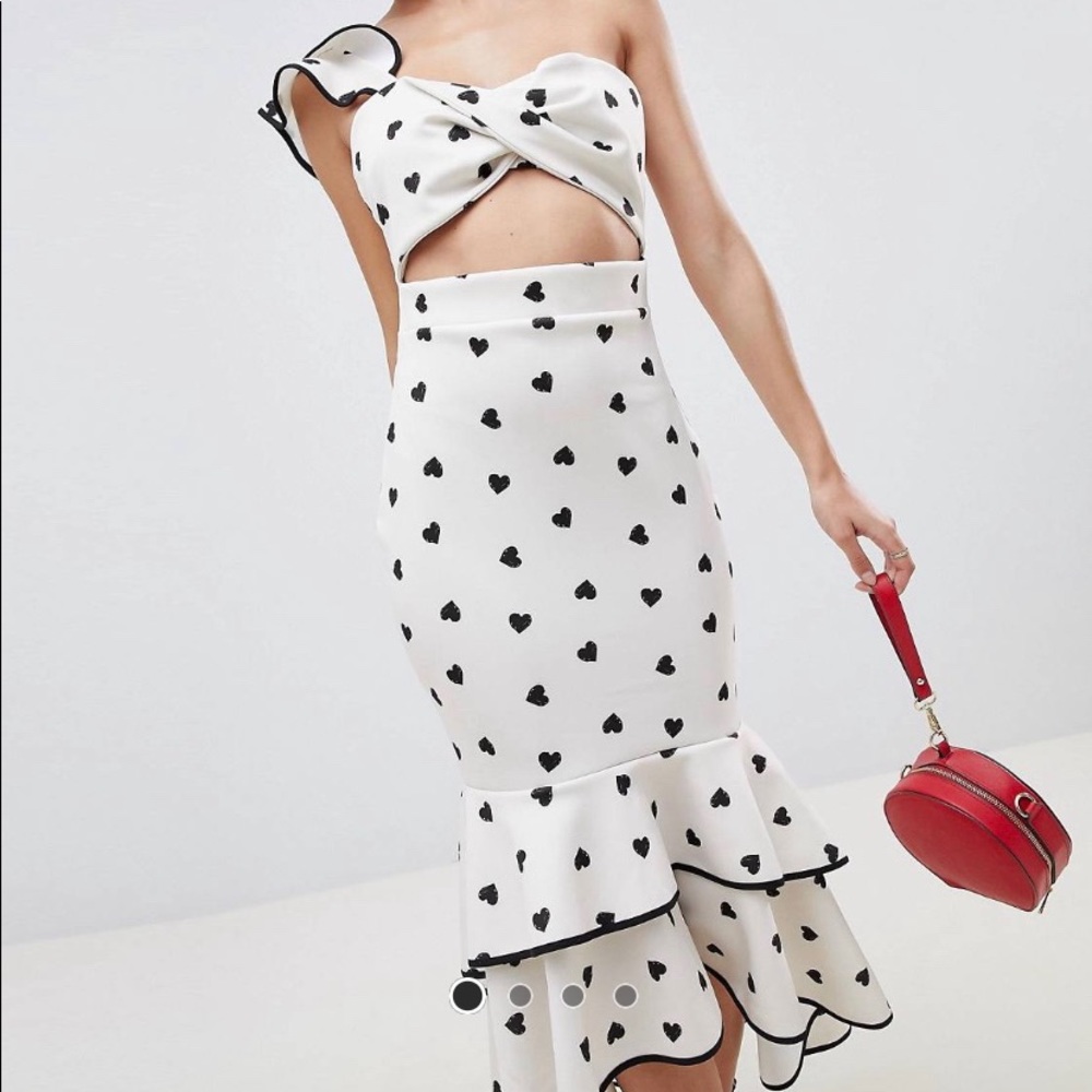 ASOS heart print one shoulder cut out dress